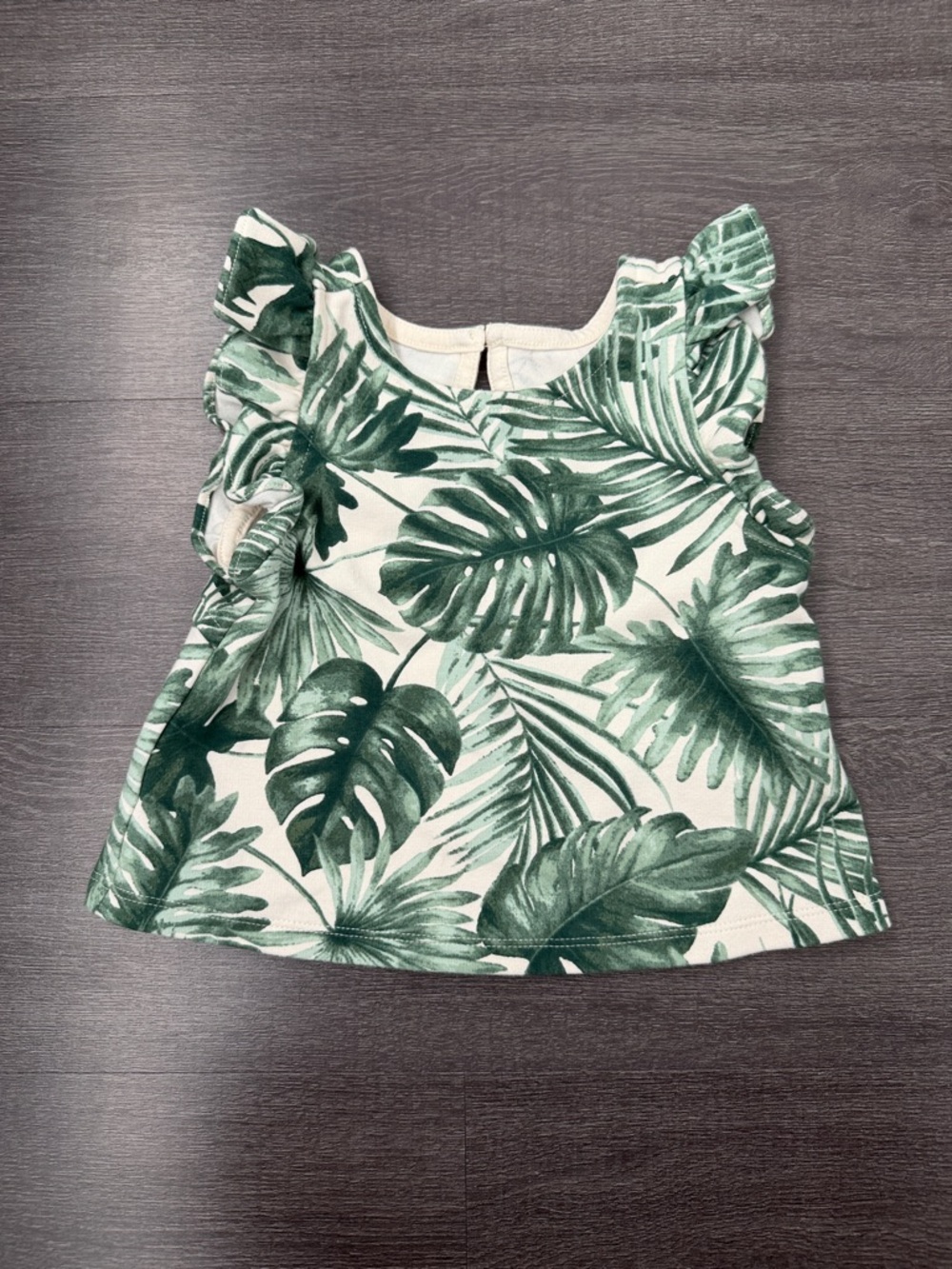 Janie and Jack Green Tropical Leaf Ruffle-Sleeve Girls Top